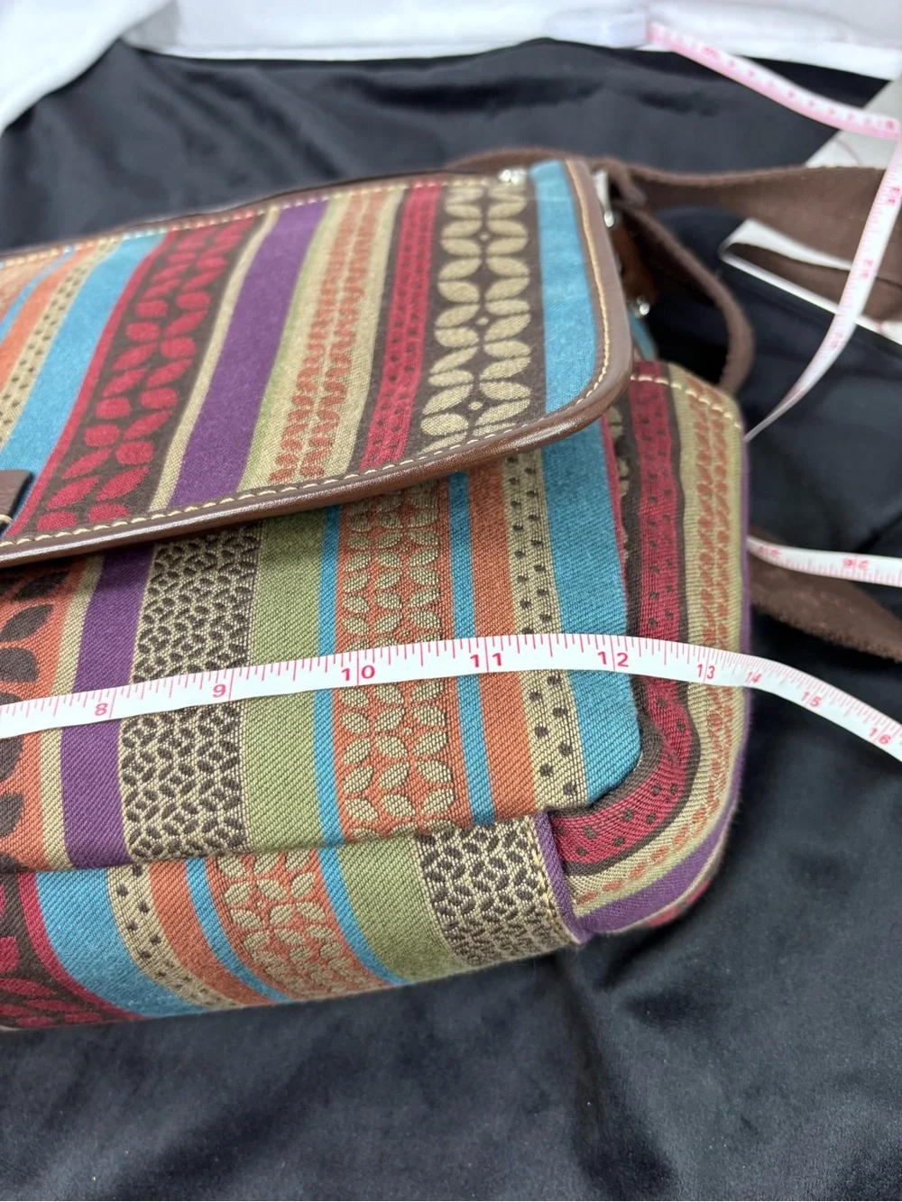 FOSSIL Vintage Y2K Multicolor Canvas Crossbody Messenger Bag Boho Festival